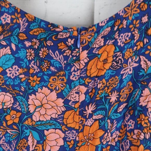 ORANGE PINK & BLUE FLORAL FLUTTER SLEEVE  V LIGHTWEIGHT NECK MAXI DRESS SIZE S - Picture 6 of 9
